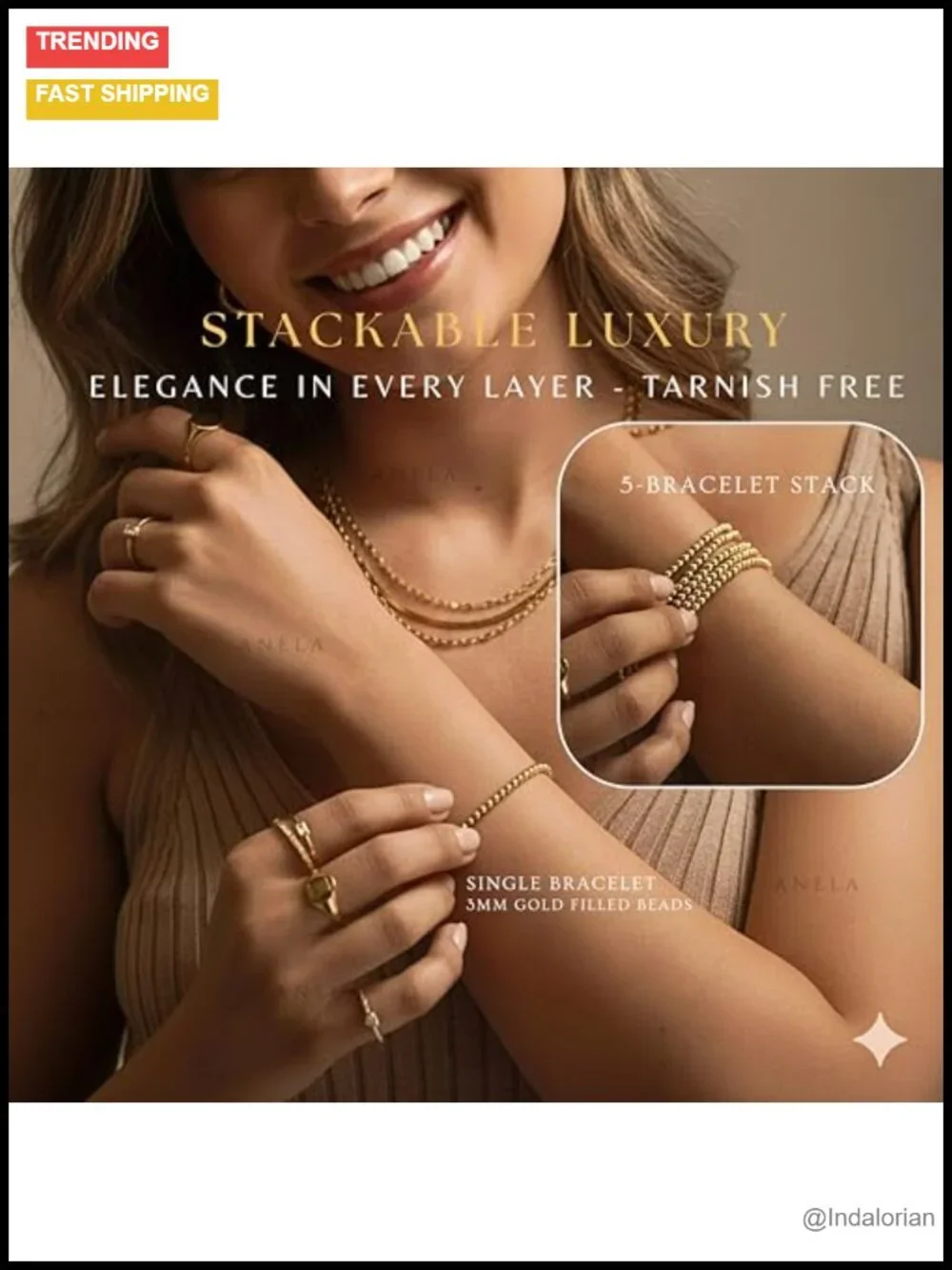 14k Gold Filled Beaded Bracelet 3mm Stretch Stackable Waterproof